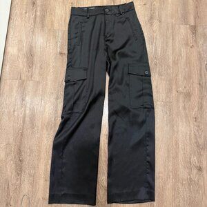 Zara Black Satin Cargo Trousers Straight Leg Size S